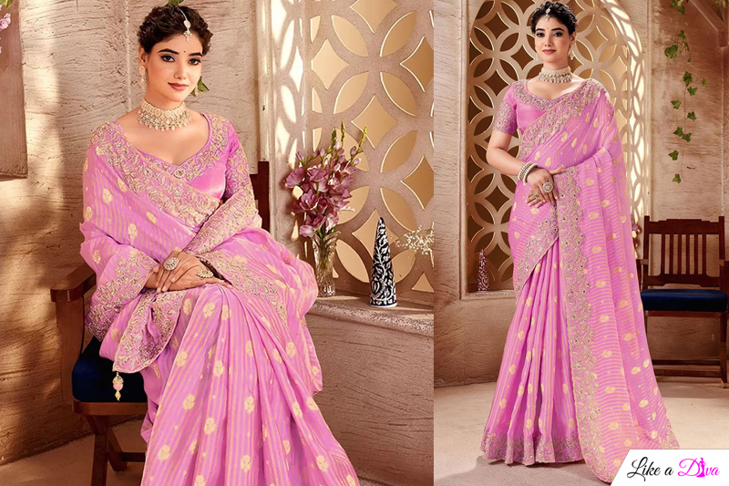 Pink Tissue Silk Embroidered Saree