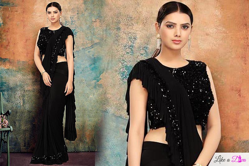 Black Ruffle Saree with Sequin Detailing