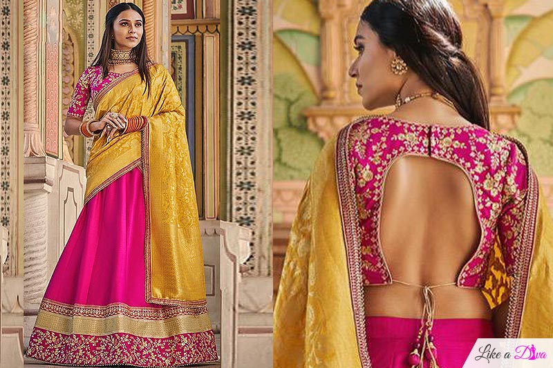 Pink Embroidered Handloom Silk Lehenga with Jacquard Silk Dupatta