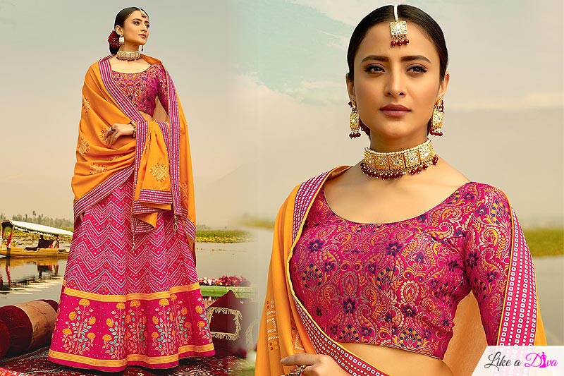Pink Digital Printed Silk Lehenga Choli