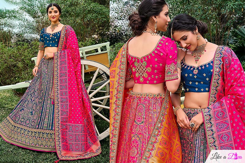 Blue Silk Embroidered Lehenga Choli