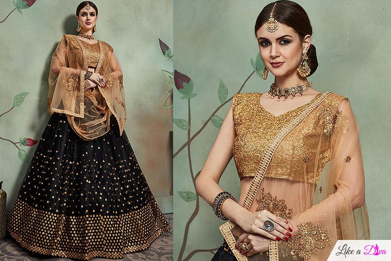 Black Sequin Embellished Net Lehenga Choli