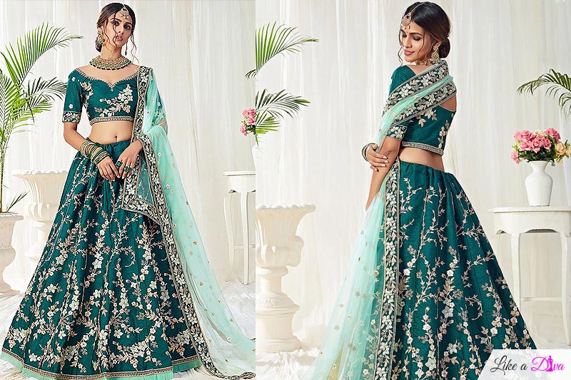 Zari Embroidered Designer Lehenga in Silk