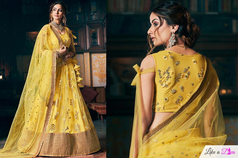 Designer Yellow Net Lehenga With Elegant Embroidery