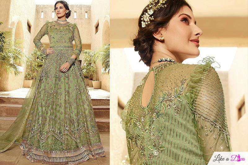 Pastel Green Zari Embroidered Designer Anarkali Suit