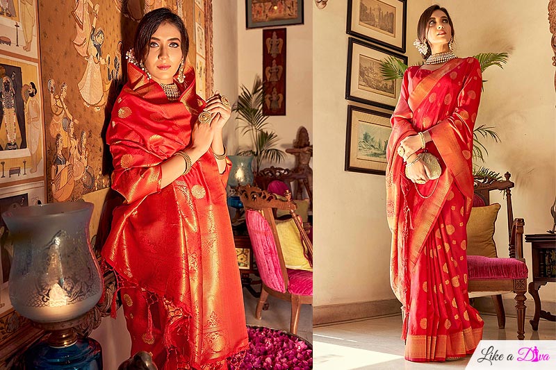 Red Handloom Weaved Banarasi Silk Saree
