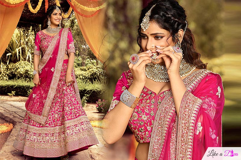 Pink Raw Silk Embellished Lehenga