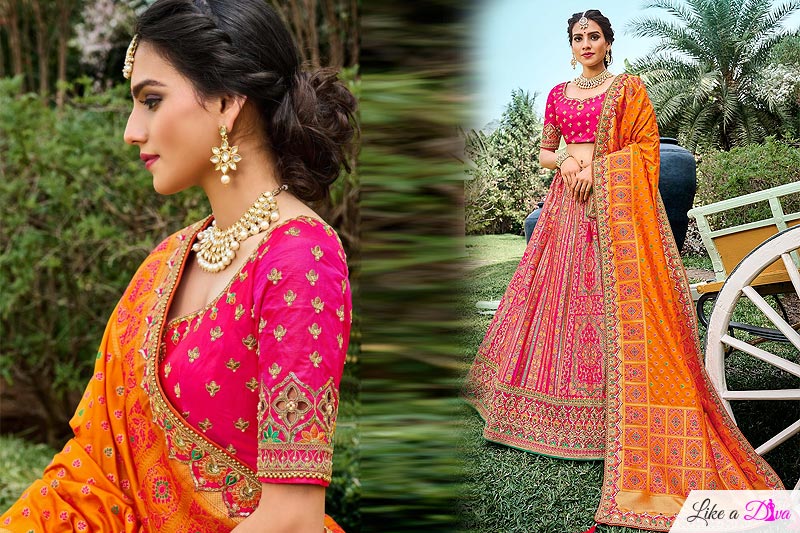 Pink Silk Embroidered Lehenga Choli