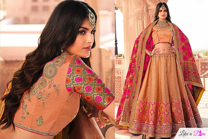 Peach & Pink Kanjivaram Silk Lehenga