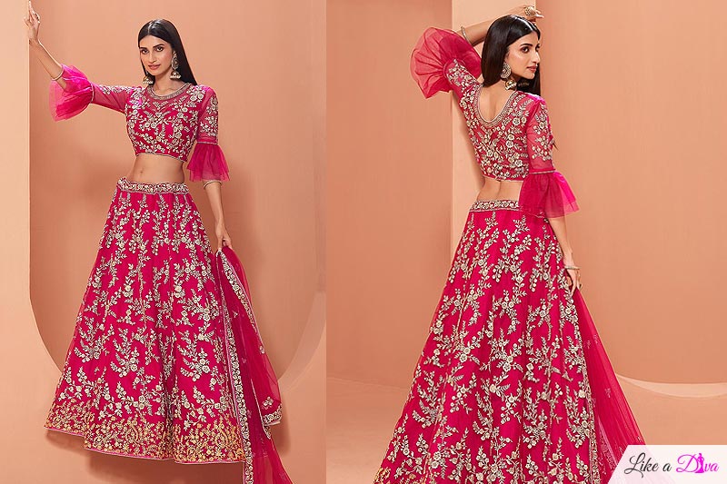 Pink Net Embellished Lehenga Choli