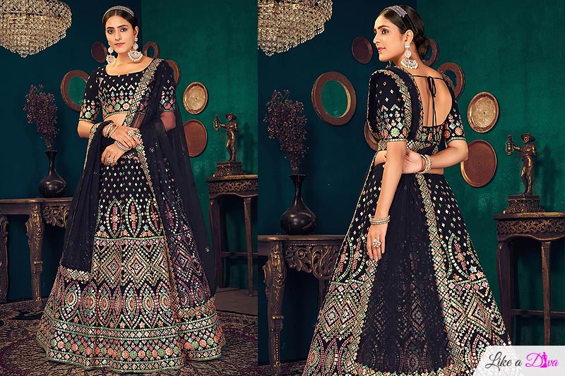 Navy Blue Georgette Gota Patti Work Lehenga