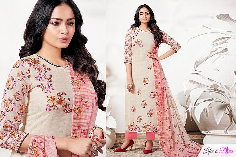 Ready to Wear Pure LINEN Off White & Pink Suit