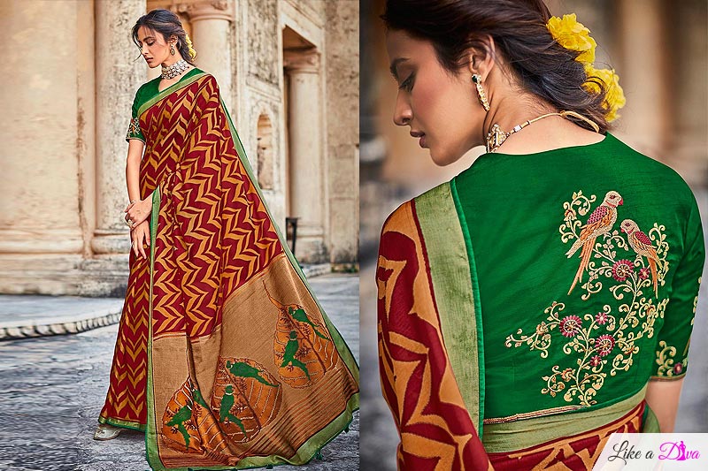 Deep Red Paithani Silk Printed Saree