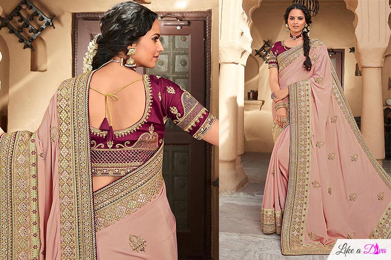 Dusty Pink Silk Based Embellished Saree