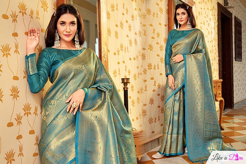 Blue Zari Weaved Handloom Silk Saree