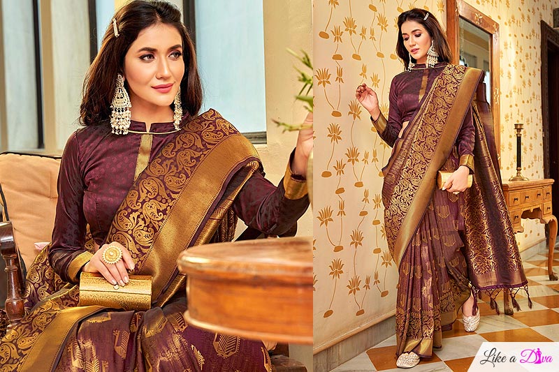 Plum Zari Weaved Handloom Silk Saree