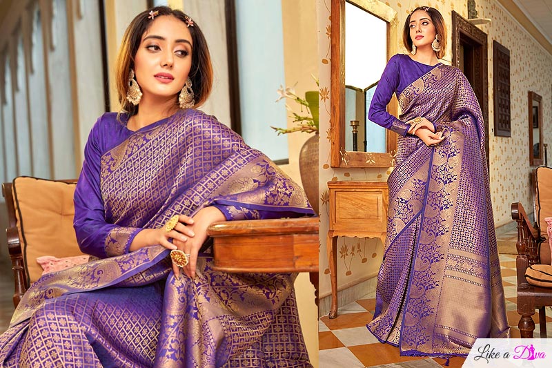 Purple Zari Weaved Handloom Silk Saree