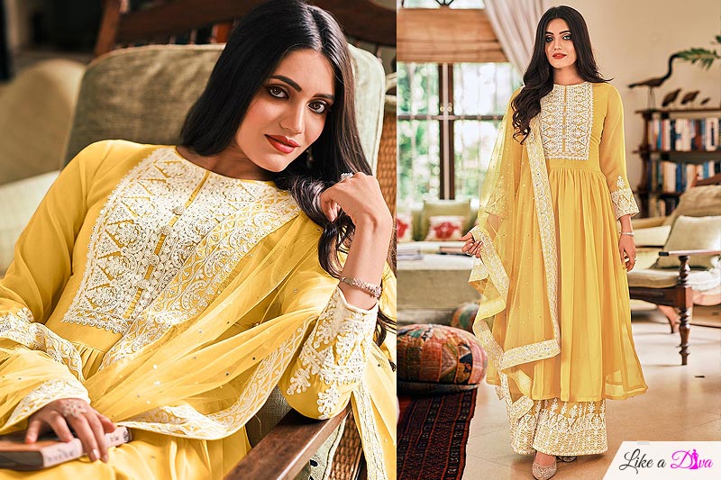Ready To Wear Yellow Georgette Embellished Anarkali Suit