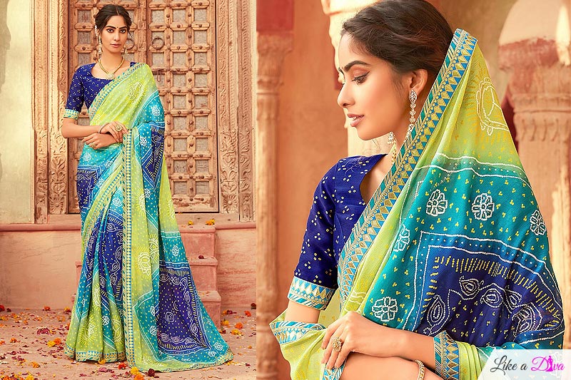 Multi Colour Bandhani Print Chiffon Saree