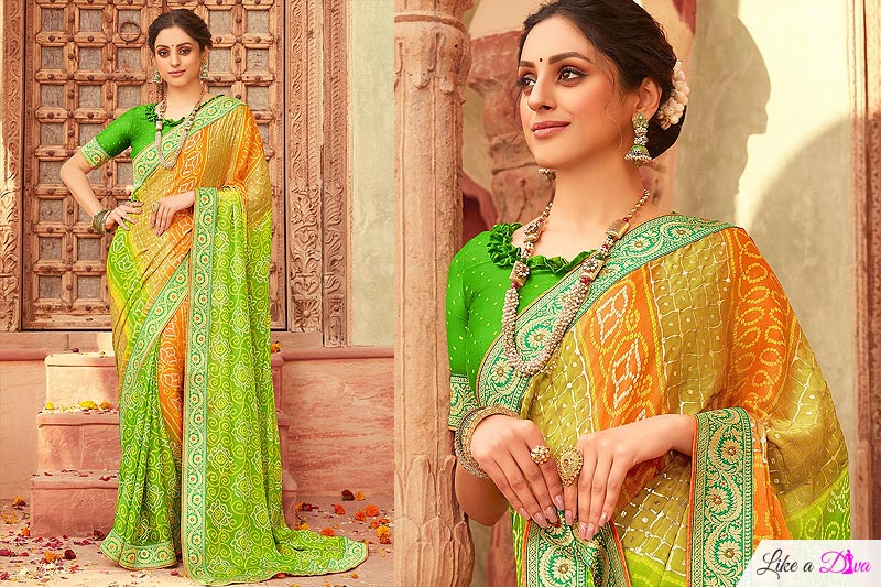 Multi Colour Bandhani Print Chiffon Saree