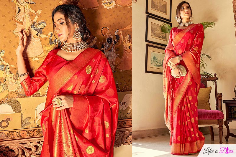 Red Handloom Weaved Banarasi Silk Saree