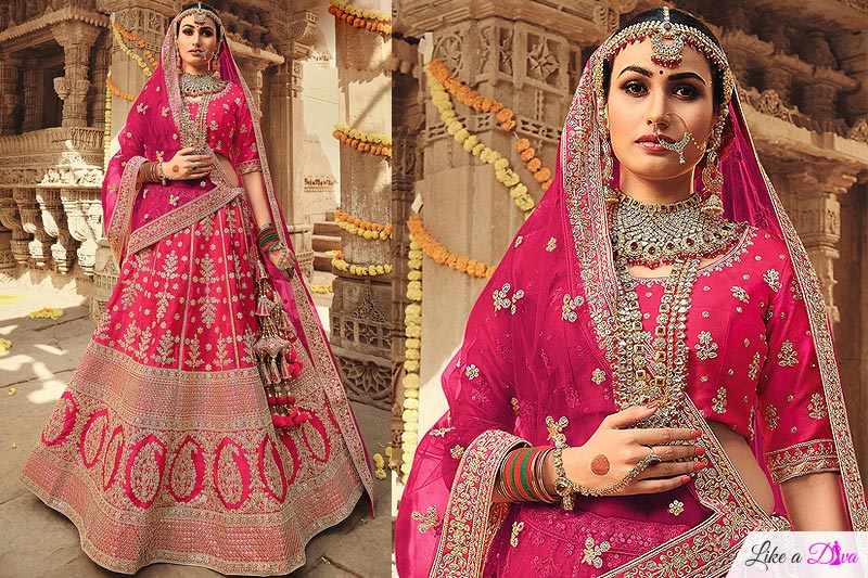 Red Silk Embroidered Bridal Lehenga Choli Set