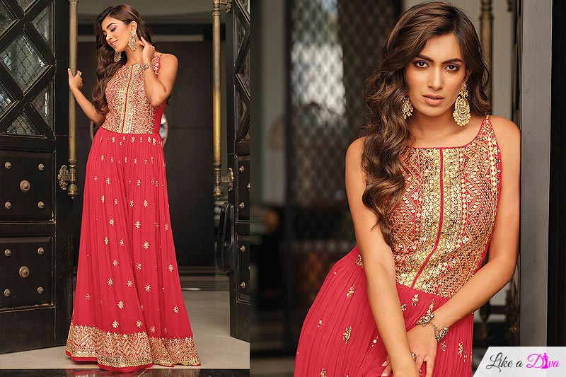 Buy Ready To Wear Fuchsia Pink Indo-western Jumpsuit