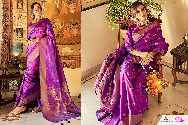 Purple Handloom Weaved Banarasi Silk Saree