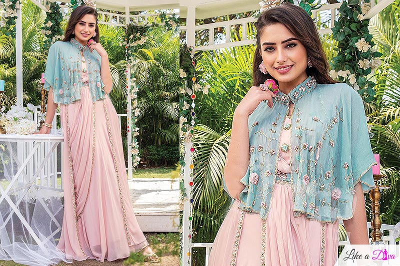Fusion Saree Style - Dress In Georgette With Cape