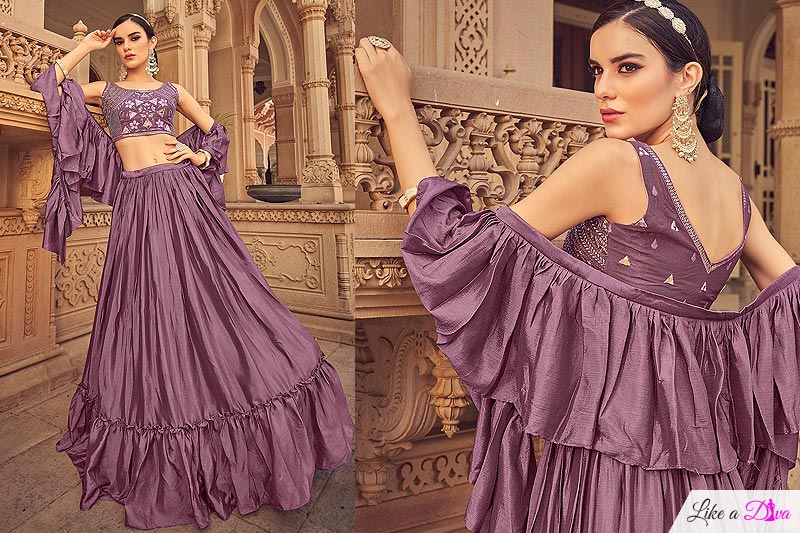 Lilac Chinon Lehenga Choli Set