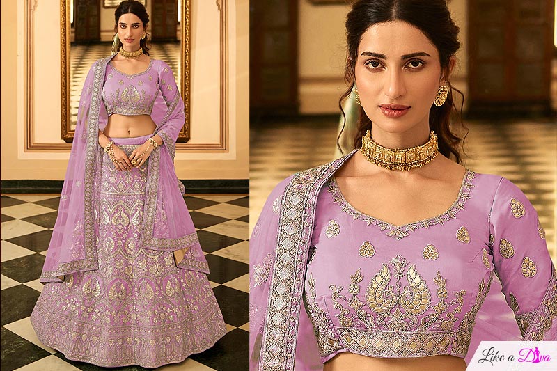Lavender Organza Silk Embellished Lehenga
