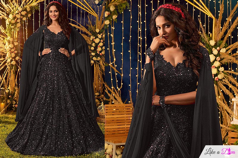 Ready To Wear Stunning Black Georgette Evening Gown