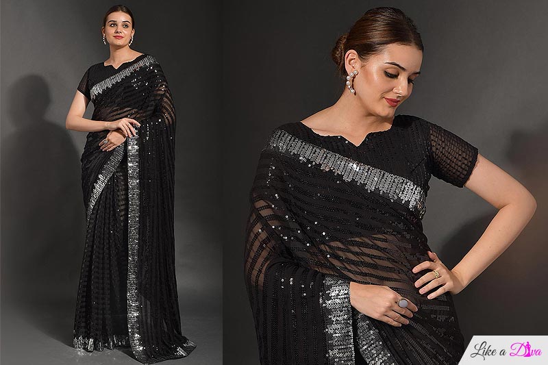 sequin work saree