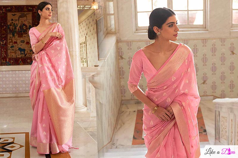 Pink Silk Weaved Saree