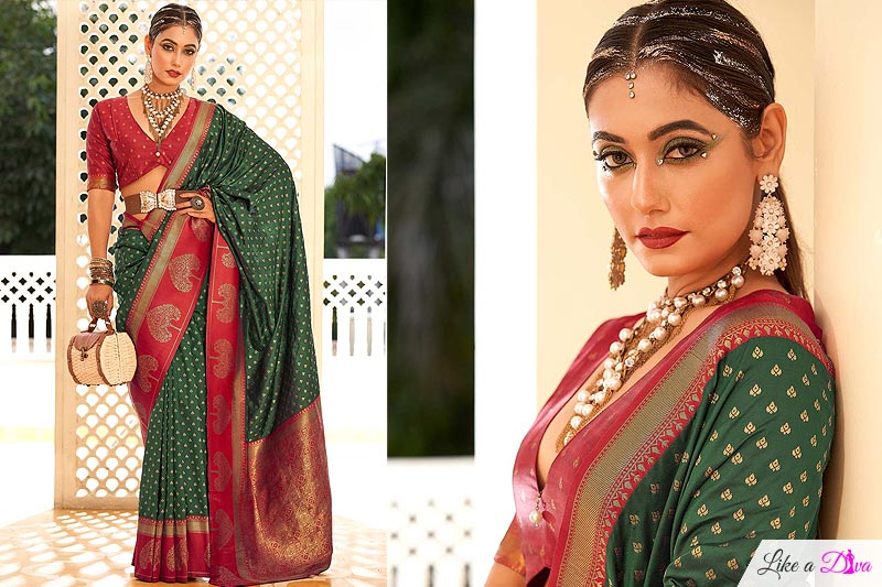 Bottle Green & Maroon Banarasi Silk Paithani Silk