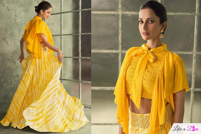 Sunflower Yellow Silk Designer Top & Skirt Set