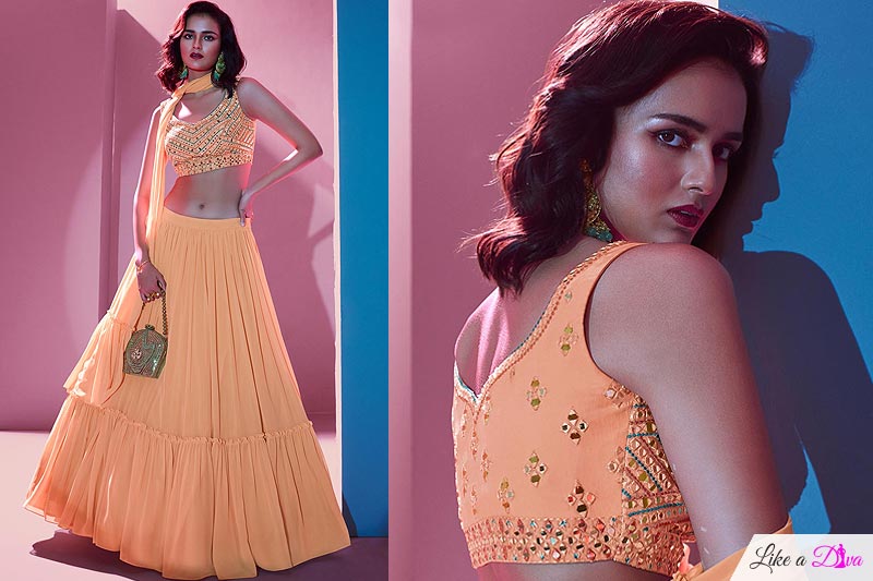 Light Orange Georgette Embroidered Lehenga Set