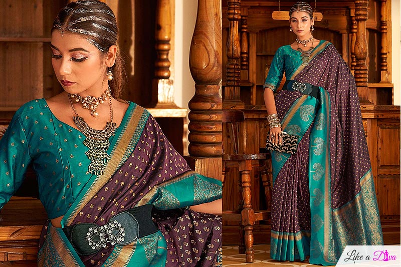 Deep Plum & Teal Banarasi Silk Paithani Silk