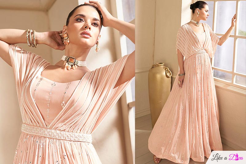 Peach Embroidered Georgette Anarkali Dress