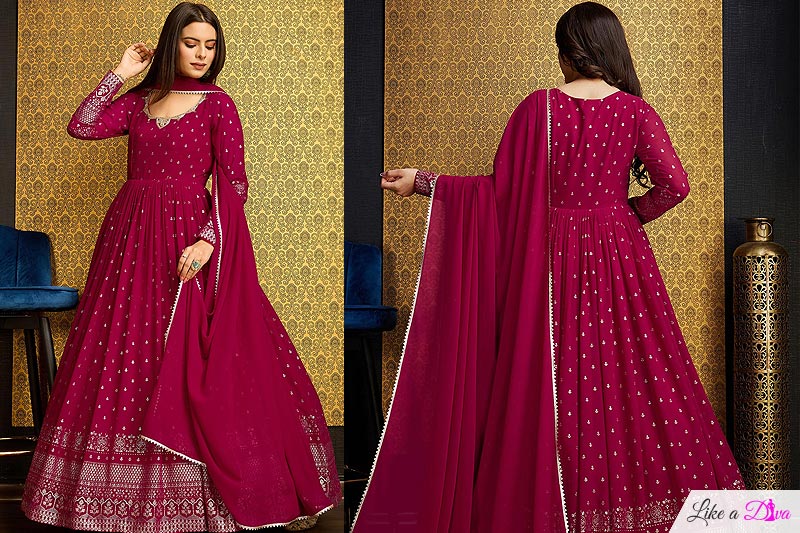 Red Pink Georgette Embroidered Anarkali Suit