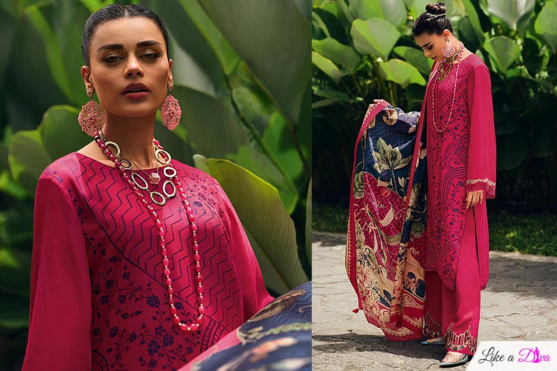 Deep Pink Cotton Woven & Embroidered Kurta Set