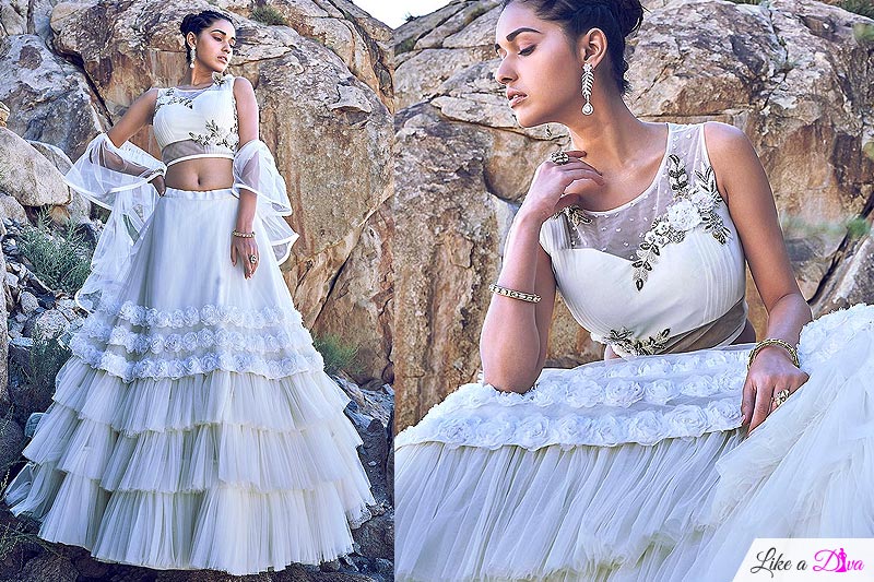 Attractive Off-white and Pink Embroidered lehenga