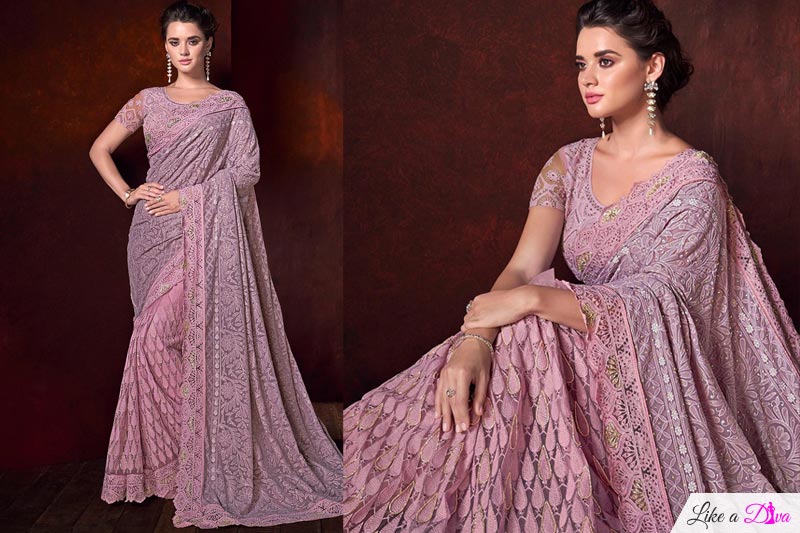 Lucknowi Saree with Crystal Work