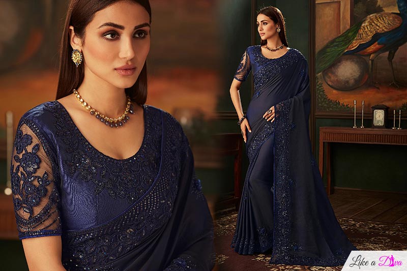 Classic Blue Designer Silk Saree