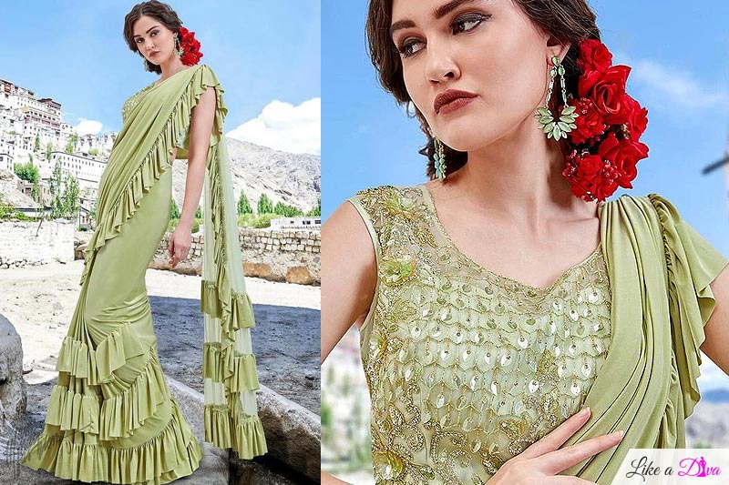 Ruffle Saree with Bead Work Blouse