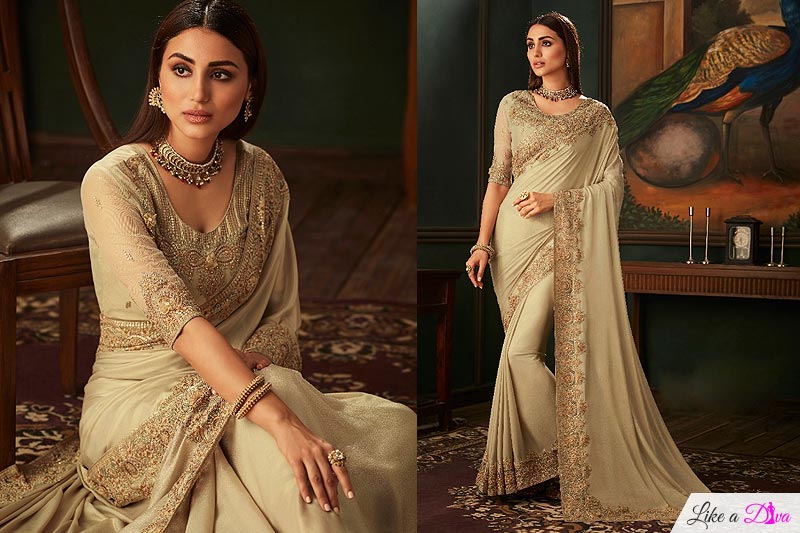 Beige Shimmer Designer Saree	
