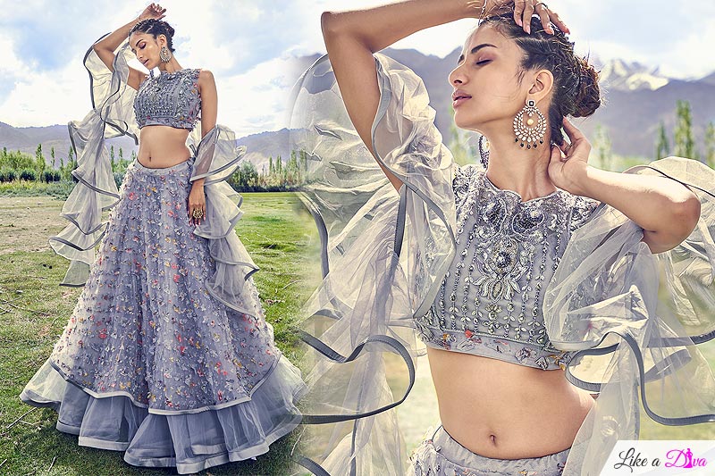 Beautifully Embellished Grey Lehenga Choli