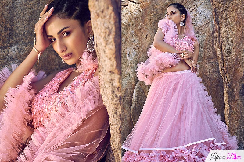 Stunning Sequin Work Lehenga Choli in Baby Pink